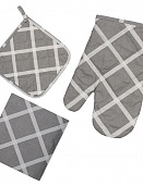 Клетка Грей набор для кухни 3 предмета (рукавичка-прихватка, прихватка, декор.полотенце)