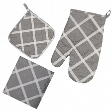 Клетка Грей набор для кухни 3 предмета (рукавичка-прихватка, прихватка, декор.полотенце)