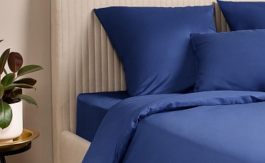 Простыня из сатина Моноспейс Ecotex 1,5 спальная темно-синяя