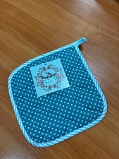 Прихватка бязь 18х18 Весеннее ретро (бирюзовый)