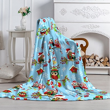 "Плед ""Амели""200х220, облегченный (Совушки голуб.)"