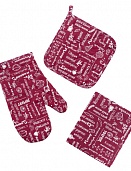 Вишня (ПК) набор для кухни 3 предмета (рукавичка-прихватка, прихватка, декор.полотенце)