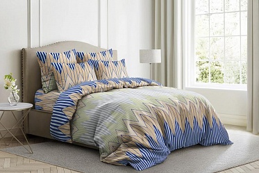 Зигзаг синий постельное бельё из бязи Веселина Ночь Нежна семейное