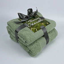 Набор махровых полотенец 23 ФЕВРАЛЯ Он и Она 50*80 + 70*130 фисташковый