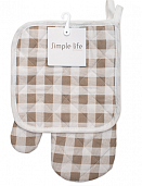 Набор для кухни 2 предмета (рукавичка-прихватка, прихватка), рогожка (Клетка виши бежевый ОП)