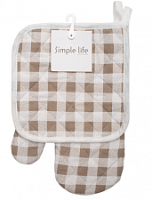 Набор для кухни 2 предмета (рукавичка-прихватка, прихватка), рогожка (Клетка виши бежевый ОП)