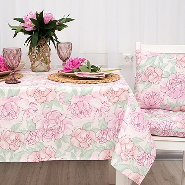 "Скатерть рогожка 145х145 ""Радушная хозяйка"" Пионы"