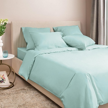 Нежно-голубой постельное бельё из сатина Моноспейс Ecotex семейное