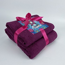 Набор махровых полотенец 8 МАРТА Он и Она 50*80 + 70*130 вишневый