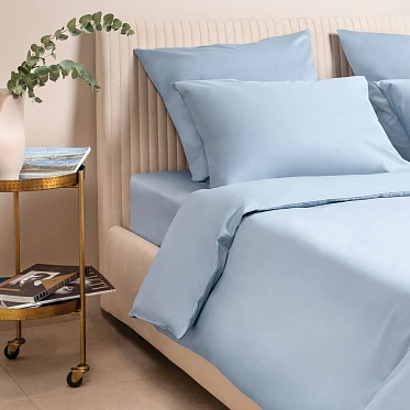 Простыня из сатина Моноспейс Ecotex 1,5 спальная  серо-голубая