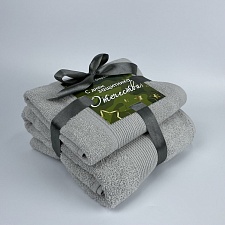 Набор махровых полотенец 23 ФЕВРАЛЯ Он и Она 50*80 + 70*130 серый 