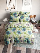 Маки голубой постельное бельё из бязи Веселина Ночь Нежна семейное