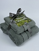 Набор махровых полотенец 23 ФЕВРАЛЯ Он и Она 50*80 + 70*130 нефритовый