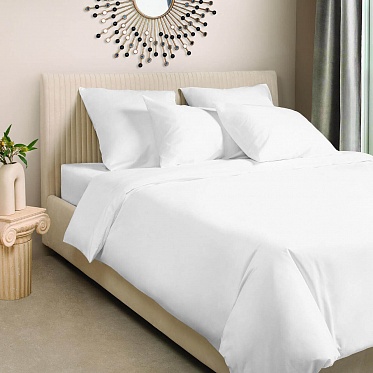 Белый постельное бельё из сатина Моноспейс Ecotex семейное